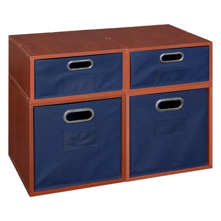 Regency Niche Cubo Storage Organizer Open Bookshelf Set- 2 Full Cubes/2 Half Cubes with Foldable Storage Bins- Cherry/Blue PC2F2HWC-2F2HBE